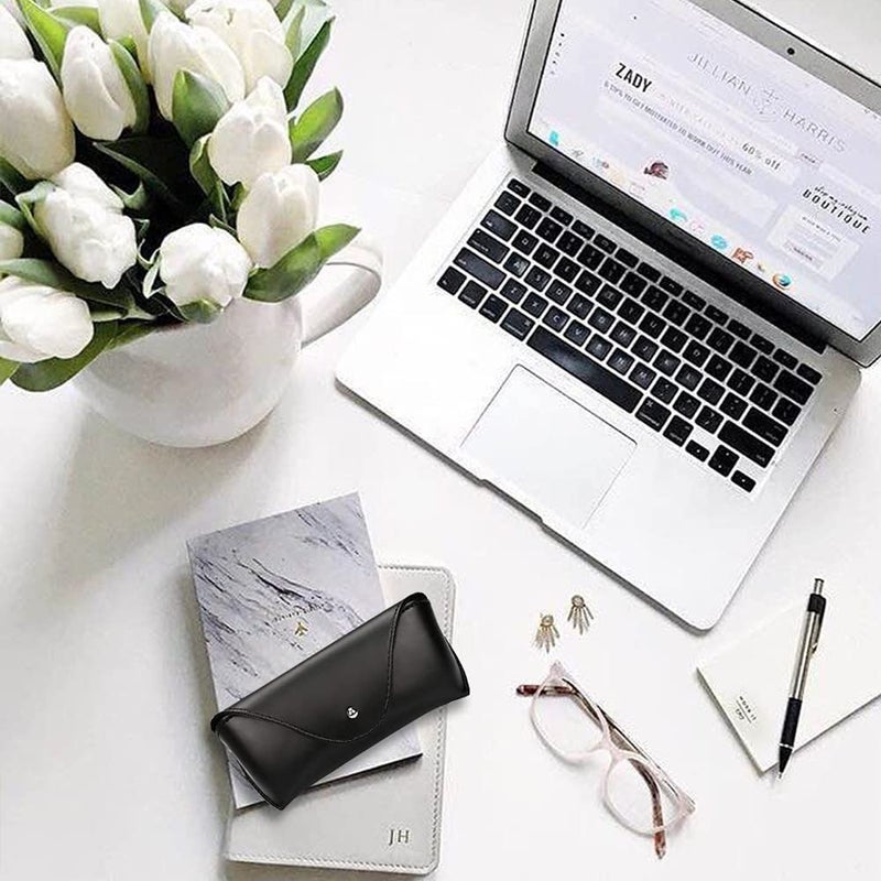 LogHog حقيبة نظارات شمسية جلدية محمولة من لوغ هوغ، حقيبة حمل نظارات ناعمة للنساء والرجال والطلاب، صندوق نظارات شمسية أفقي (أسود) - Image 5